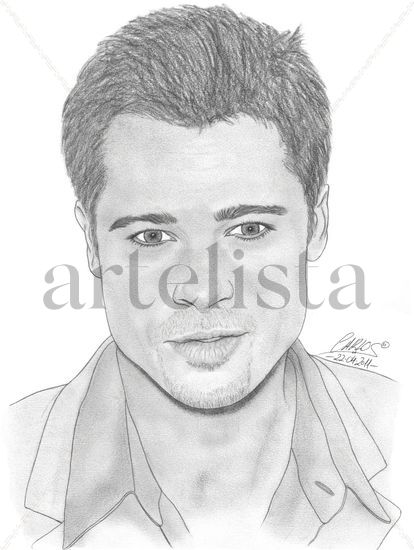 Brad Pitt Grafito Papel Retrato