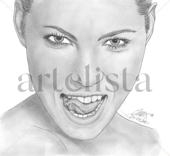 Jessica Biel Grafito Papel Retrato