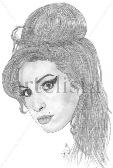 Amy Whinehouse Grafito Papel Retrato