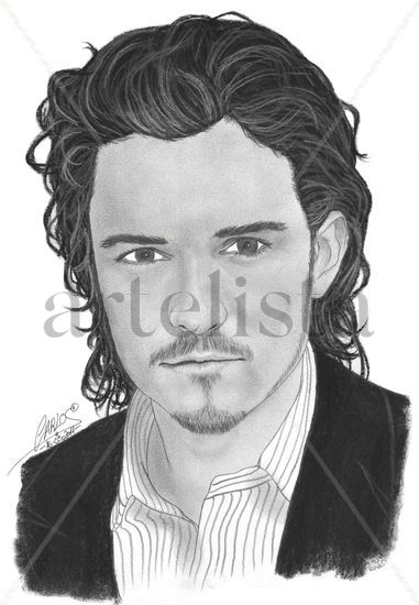 Orlando Bloom Grafito Papel Retrato