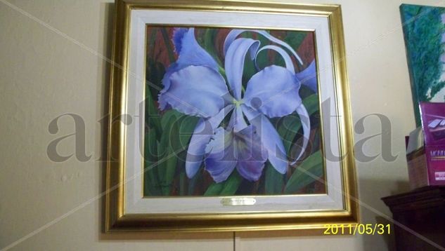 ORQUIDEA BLANCA autor LUIS JORGE GURMANDI Oil Textile Floral Painting