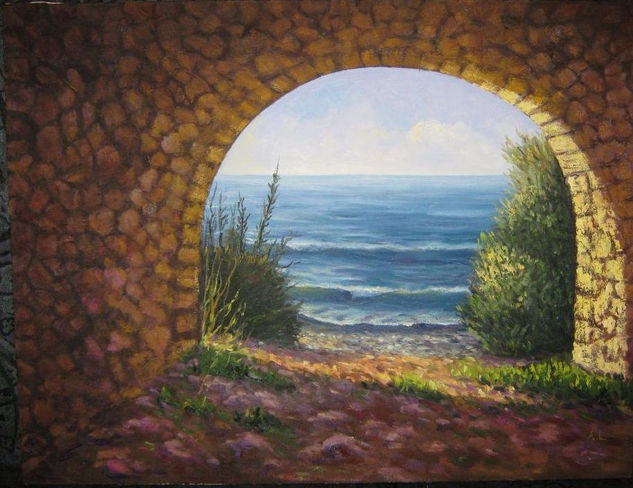 El mar bajo los puentes de Adra Oil Canvas Landscaping