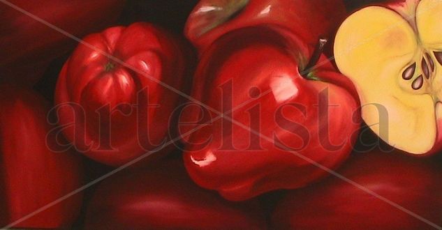 MANZANAS ROJAS 4 Acrylic Canvas Still Life Paintings