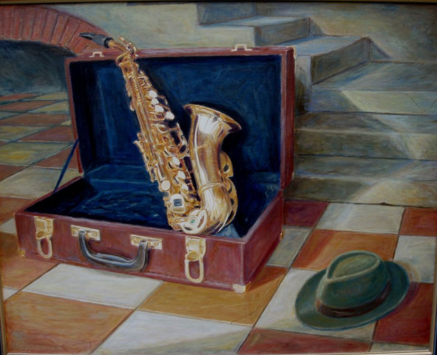 "El saxofón" Oil Canvas Still Life Paintings