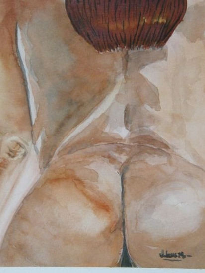 Ella de espaldas Watercolour Paper Nude Paintings