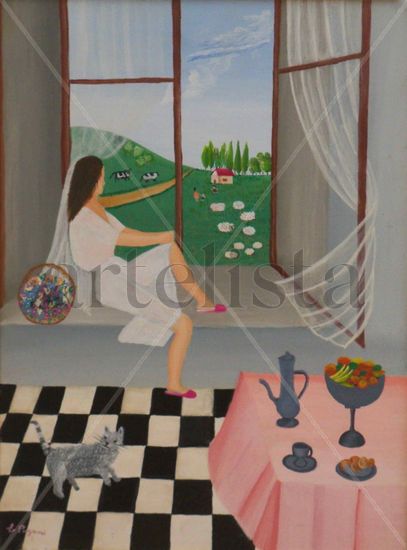 LA NIÑA DE LA VENTANA Acrylic Canvas Figure Painting