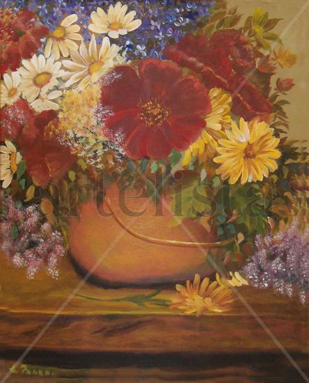 CACHARRO CON FLORES Acrylic Canvas Floral Painting