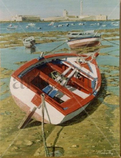 LA CALETA BARCAS 2 Oil Panel Marine Painting