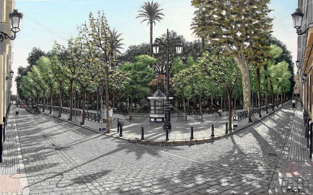 PLAZA  MINA Óleo Tabla Paisaje