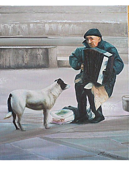 DOG LOVER MUSIC Oil Textile Figure Painting