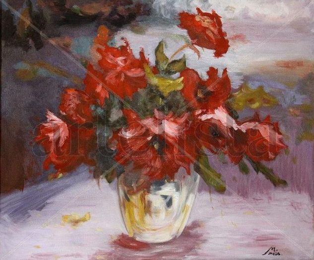 Flores rojas Oil Canvas Landscaping