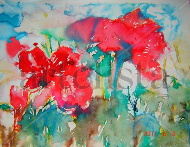 Prado de adormidera Watercolour Paper Floral Painting