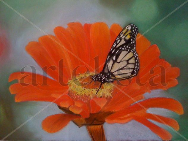 Flor con Mariposa Pastel Papel Paisaje