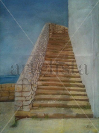 Escaleras en Ibiza Pastel Papel Paisaje