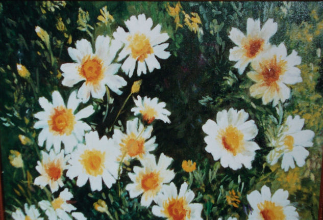 UNAS SIMPLES MARGARITAS... Oil Canvas Floral Painting