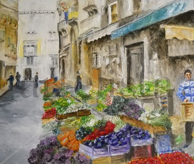 Catania y su mercado Óleo Tabla Paisaje