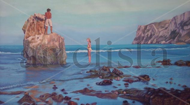 Niños en la playa Oil Canvas Landscaping