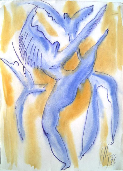 Bailarines alados Watercolour Textile Figure Painting