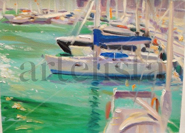 Marina el Garraf Oil Canvas Marine Painting