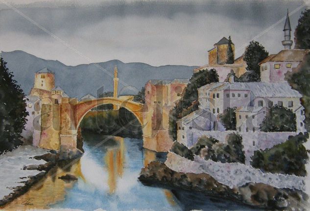 MOSTAR.....TEÑIDA DE PAZ Watercolour Paper Landscaping