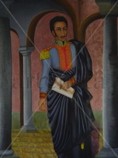 Simon Bolivar en El Cuartel San Carlos Colombia Óleo Lienzo Retrato