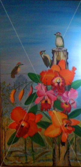 La Familia de las Orquideas Oil Canvas Floral Painting