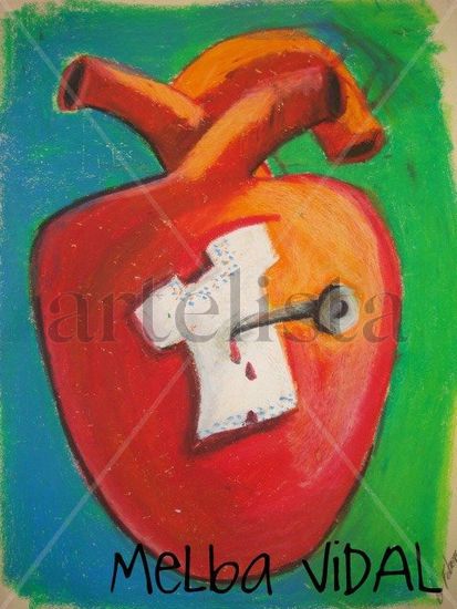 Corazon con huipil Oil Paper Figure Painting