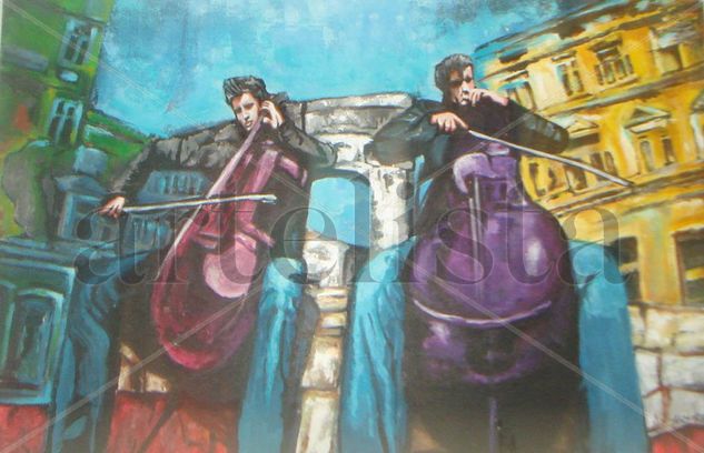 2 CELLOS Acrylic Canvas Figure Painting