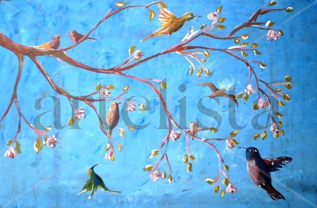 aves Acrylic Panel Floral Painting