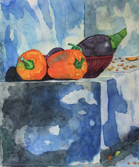 Reposo en la sombra Watercolour Paper Still Life Paintings