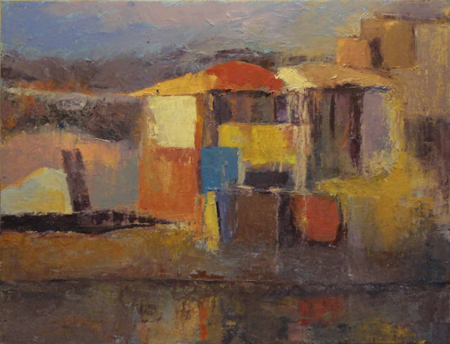 Composición en forma de paisaje urbano 65X54 cm.. Óleo Lienzo Paisaje