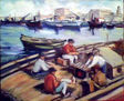 pescadores en la darsena de la coruña