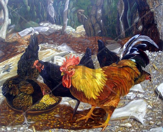 corral de gallinas Oil Canvas Animals