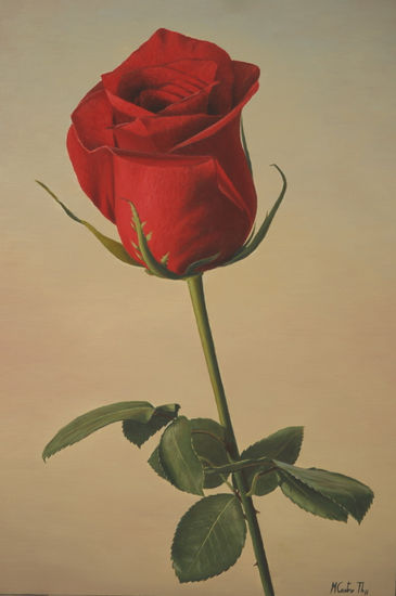 ROSA ROJA Óleo Tabla Floral