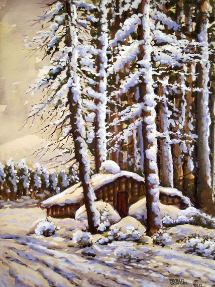Cabaña bajo la nieve