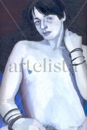 azul, blanco y negro. Oil Paper Nude Paintings