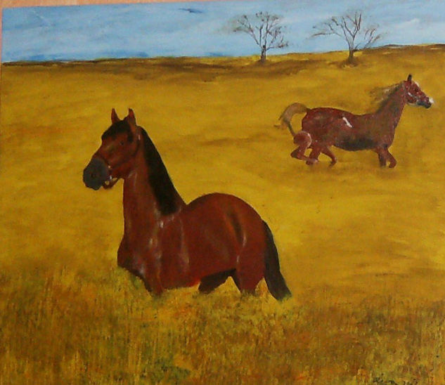 Cabalgando entre girasoles. Óleo Lienzo Animales