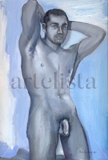 azul, blanco y negro. Óleo Papel Desnudos