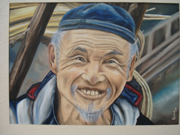 PESCADOR CHINO Óleo Lienzo Retrato