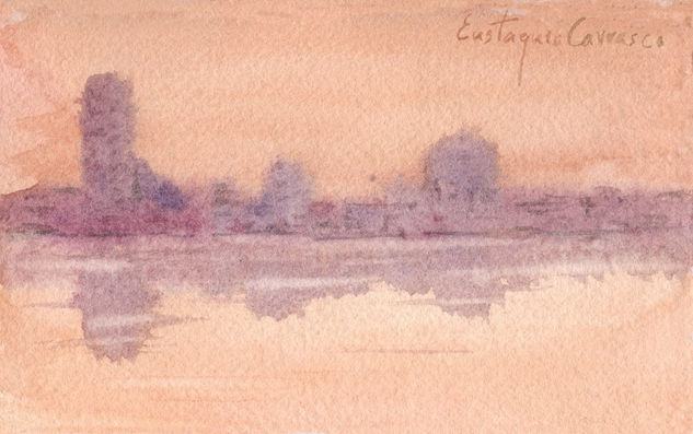 Ciudad y lago Redts Watercolour Paper Landscaping