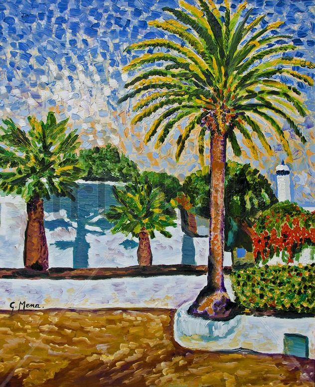 patio con palmeras