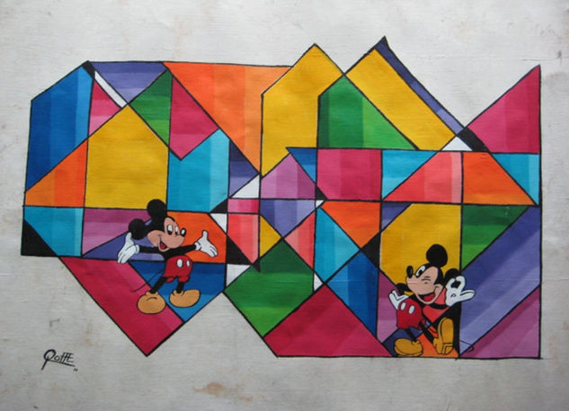 MICKEY MOUSE/ ABSTRACTO GEOMETRICO. Acrylic Paper Figure Painting