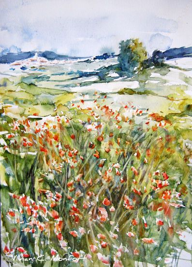 Campos de Belgida, Amapolas II Watercolour Paper Landscaping