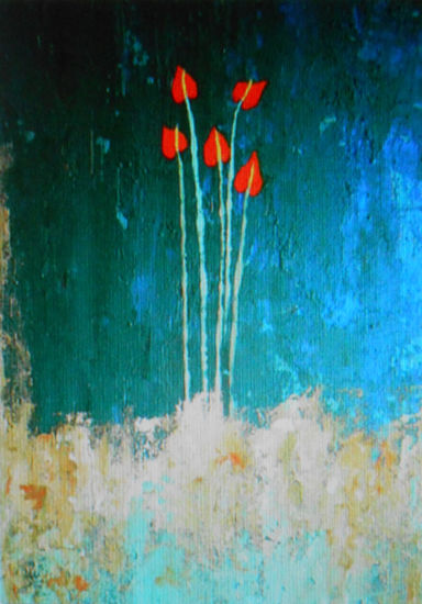 Anturios, 2007 Acrylic Panel Floral Painting