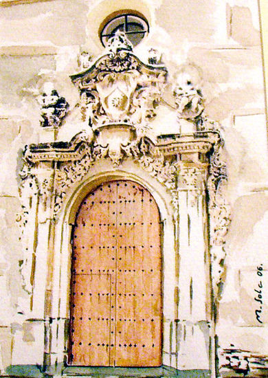 Puerta Iglesia Acuarela Papel Otros