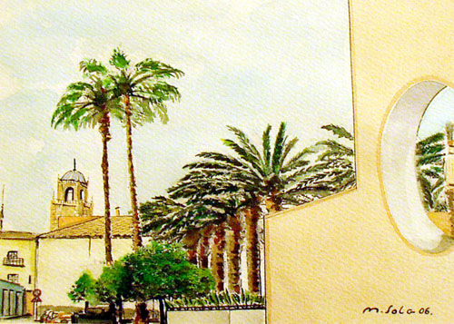 Plaza de Santa Lucia Acuarela Papel Paisaje