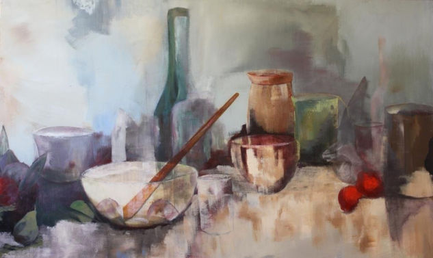 Y blancos, y grises, y verdes, y rojos. Oil Canvas Still Life Paintings