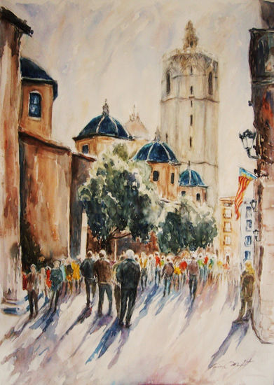 Dia de Fallas, Calle del Micalet, Valencia Watercolour Paper Landscaping