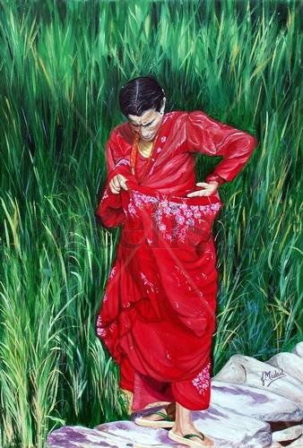 Rojo tibetano Oil Canvas Figure Painting