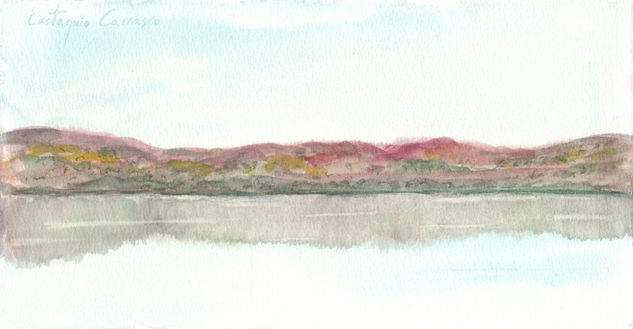 Montes y laguna de Edalios Watercolour Leather Landscaping